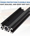 Heavy Duty Aluminum T Slot Cover Strip For 3030 And 4040 Extrusions Dust Proof Flat Seal Guard For 3D Printers And CNC Rigs close-up view of black flexible seal