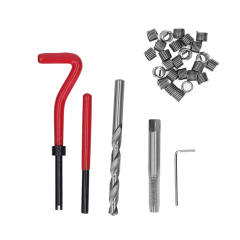 M8x1.25 Thread Repair Kit With 30 Pcs High Speed Steel Helical Inserts And Drill Bits, Red Auto Engine Rethreading Tool Set