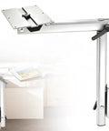 No Sweat Height Adjustable Table Legs Featuring 360 Degree Swiveling Aluminum Base on table with book for RV and road trips.