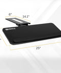 Smooth Glide Under Desk Keyboard Tray Featuring Adjustable Tilt And Height Controls 25 X 10 Inch Drawer Platform with padded wrist rest.