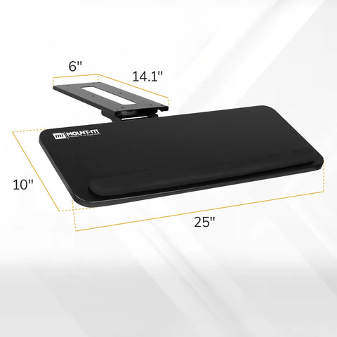 Smooth Glide Under Desk Keyboard Tray Featuring Adjustable Tilt And Height Controls 25 X 10 Inch Drawer Platform with padded wrist rest.