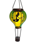Halloween Outdoor Decoration Hot Air Balloon Solar Lantern with Flying Witch silhouette, 18-inch glass and metal design