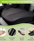 Ergonomic Car Seat Cushion For Tesla Cybertruck with lumbar support, black memory foam, designed for comfort and stability.