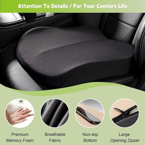 Ergonomic Car Seat Cushion For Tesla Cybertruck with lumbar support, black memory foam, designed for comfort and stability.