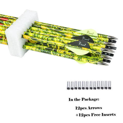 Carbon Hunting Arrows For Compound And Recurve Bow, 28 Inch Shafts With 300 340 350 400 Spine, Pack Of 12, Camouflage Finish