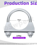 Beefy 2 Piece Exhaust U Clamp Kit 2 Inch 50mm Universal Heavy Duty Muffler U Bolt Clamps For Tip Pipes Connection Galvanized Steel