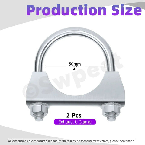Beefy 2 Piece Exhaust U Clamp Kit 2 Inch 50mm Universal Heavy Duty Muffler U Bolt Clamps For Tip Pipes Connection Galvanized Steel