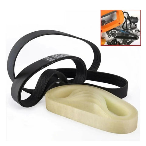 Orange Rubber Drive Belt For Model 255 Electric Mitre Saw And Woodworking Planer Heavy Duty Replacement Accessory stacked with black belts.