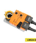 No Hassle Damper Actuator For HVAC Building Controls Hella Precise, orange dual shaft actuator with easy wiring connections.