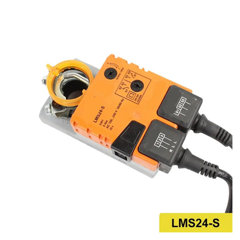 No Hassle Damper Actuator For HVAC Building Controls Hella Precise, orange dual shaft actuator with easy wiring connections.