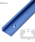 Blue Anodized Aluminum T Track 400mm 15.7in for Woodworking, close-up corner view with measurements.
