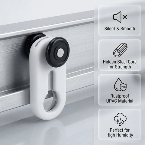 Heavy Duty Curtain Track Rollers Set, Ultra Quiet Smooth Glide Pulley Wheels, Replacement Sliding Hooks for Curtain Track System, Easy Install UPVC Window Curtain Accessories, Small Size, 20 Piece white roller with hidden steel core on track