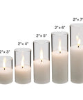 Clear Glass Flameless Candles With Remote Set Of 5 Slim Tall LED Pillar Candles Battery Powered Assorted Sizes 2 Inch Diameter