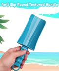 Big 9 Inch Beach Sand Shovels Set For Kids And Adults blue shovel with anti-slip handle shown at a beach