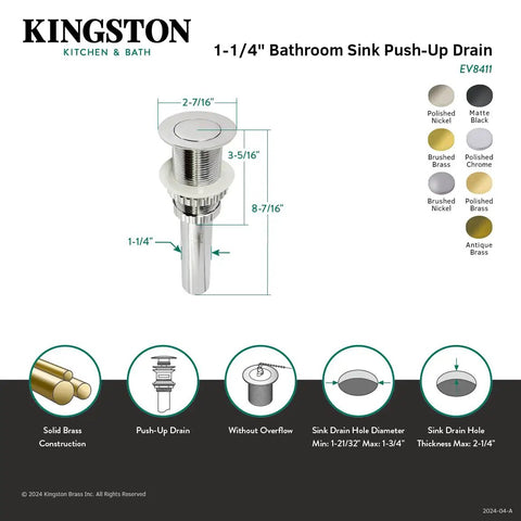 Solid Brass Push Up Bathroom Sink Drain With Snappy Pop Up Stopper And Heavy Duty Brushed Finish Designed To Resist Tarnishing While Delivering Built Tough Performance And A Snug Fit For Everyday Use