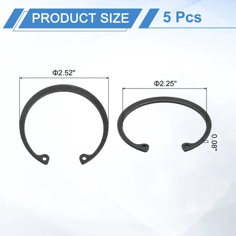Five Pack Internal Retaining Ring Circlip Set 2.52 Inch Outer Diameter 2.25 Inch Inner Hole 0.08 Inch Thick 65Mn Spring Steel