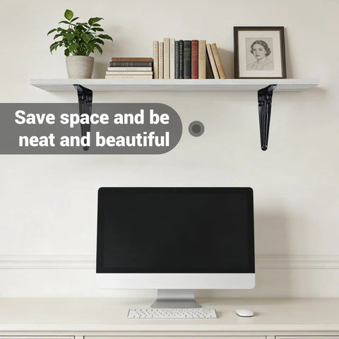 16 Pack Heavy Duty Metal Floating Shelf Brackets 6x8 Inch Black L Shaped Shelf Supports for Home Office with shelves and computer