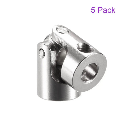 Rotatable Universal Shaft U Joint Coupler for Motors, 3D Printers and CNC Machines, 5 Pack, silver tone, close-up view