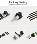 Heavy Duty Top Mount Sliding Barn Door Hardware Kit 6 Ft Track For Single Door Use With Quiet Roller Hangers Carbon Steel Construction 220 Lb Capacity Includes Rubber Accessories And Spring Door Stops Door Not Included Suitable For Doors Up To 3 Feet Wide components layout