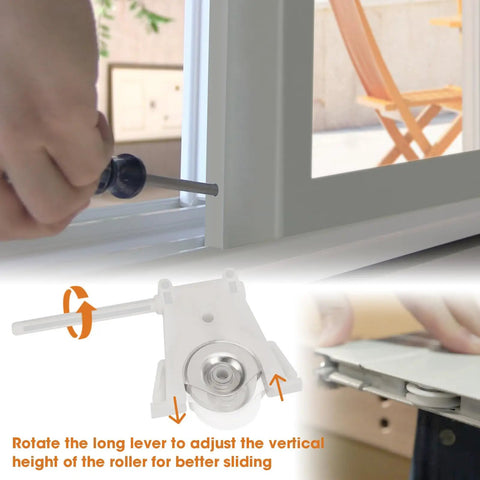 Built Tough Sliding Screen Door Lower Roller Assembly Compatible With Andersen Part Number 1997310 being adjusted with a screwdriver.