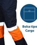 High Visibility Heavy Duty Coverall Tough As Nails Workwear With Reflective Trim showing cargo pocket and reflective stripes.