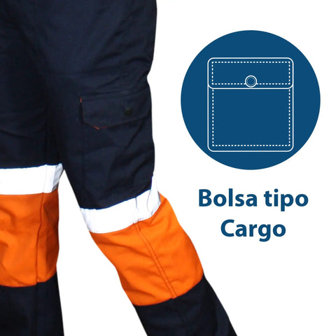 High Visibility Heavy Duty Coverall Tough As Nails Workwear With Reflective Trim showing cargo pocket and reflective stripes.