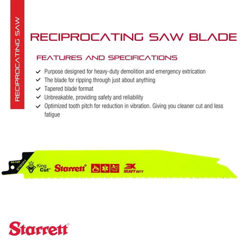 Beefy King Cut Bi Metal Reciprocating Saw Blade 9 Inch Length 1 Inch Width 0.63 Inch Thick Tapered Blade 10 14 TPI Fire Rescue Demolition