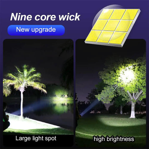 Beast Bright Rechargeable LED Headlamp illuminating trees at night with large light spot and high brightness for outdoor use