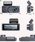 Heavy Duty Triple Lens Dash Cam Built For Chevy Bolt EV Compact Front Side And Rear View With Super Crisp Night Vision Seamless Loop Recorder unique angles and dimensions.
