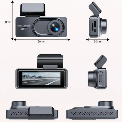 Heavy Duty Triple Lens Dash Cam Built For Chevy Bolt EV Compact Front Side And Rear View With Super Crisp Night Vision Seamless Loop Recorder unique angles and dimensions.