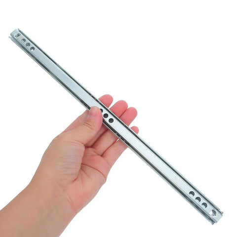 Two Way Drawer Slides Side Mount 4 Pack 12.2 Inch Full Extension Ball Bearing Drawer Runners in hand, cold rolled steel