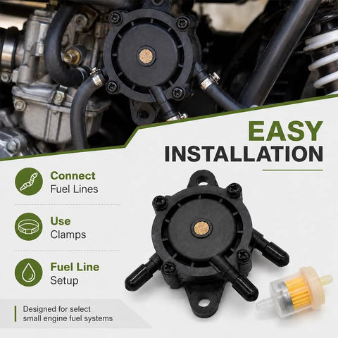 Hella Reliable Vacuum Fuel Pump With Integrated Filter For Small Engines And Golf Carts No Drama Gas Delivery For 17 To 25 Horsepower Motors, shown with fuel lines.