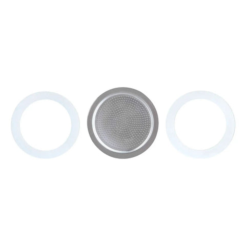 Stovetop Espresso Maker Replacement Gasket Seals And Stainless Filter Screen For 12 Cup Moka Pot Includes Two FDA Grade Silicone Gaskets And One Stainless Steel Filter Dishwasher Safe Silver Finish