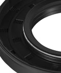 Close-up of a black seal from Washer Seal And Bearing Replacement Kit For Tub And Drum Shaft Assembly Repair Includes Outer Rear Tub And Compatibility With DC97-17004A B E DC97-17040B DC62-00156A DC97-19636A And WF393 WF395 WF24H WF42H WF405 Models