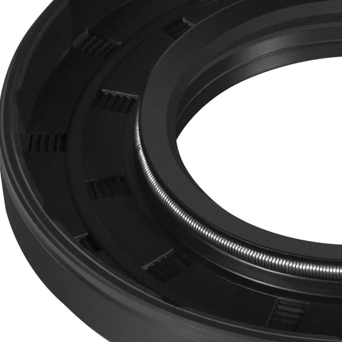 Close-up of a black seal from Washer Seal And Bearing Replacement Kit For Tub And Drum Shaft Assembly Repair Includes Outer Rear Tub And Compatibility With DC97-17004A B E DC97-17040B DC62-00156A DC97-19636A And WF393 WF395 WF24H WF42H WF405 Models