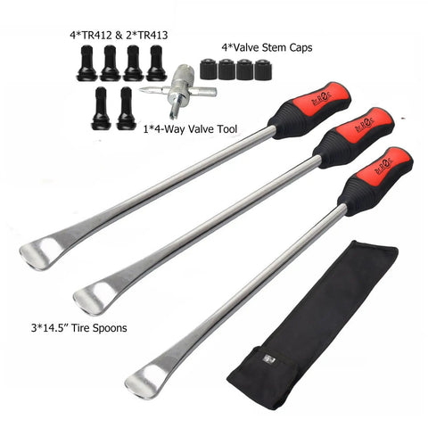 14.5 Inch Perfect Leverage Tire Spoon Kit For Motorcycle Dirt Bike And Lawn Mower With Valve Stems In A Stable Bag, 3-Pack