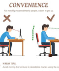 Image showing the benefits of using Solid Wood Bed Risers Set Of Four for better posture and convenience at a desk.