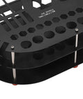 Kick Clutter To The Curb With This Legit Sturdy Aluminum Desktop Organizer Rack Packing 42 Spacious Slots For Hand Tools Bits And Mini Parts While An Anti Slip Base Keeps Your Workspace Looking Fresh All Day - top view showing black aluminum, hexagonal and circular storage holes.
