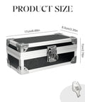 Lockable Cash Box With Key, Aluminum Alloy Money Safe With Single Row Currency Tray, showing dimensions and key