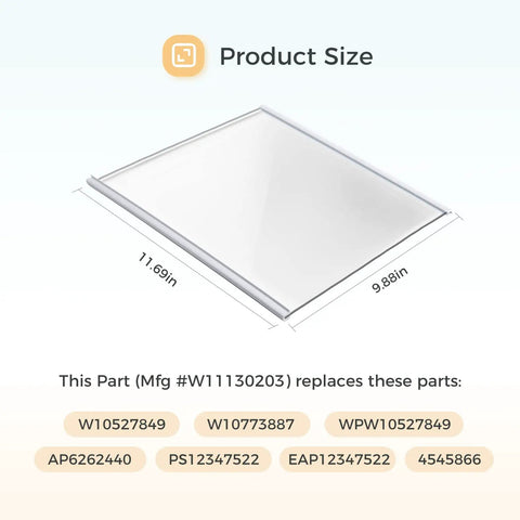 Upgraded Freezer Glass Shelf 11.69 By 9.88 Inches Replacement W11130203 Heavy Duty Tempered Glass Fits W10527849 W10773887 WPW10527849