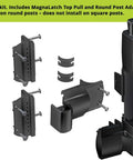 Heavy Duty Magnetic Fence Latch For Backyard Chain Link Gates features smooth vertical pull design and accessories for round posts.