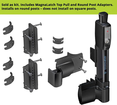 Heavy Duty Magnetic Fence Latch For Backyard Chain Link Gates features smooth vertical pull design and accessories for round posts.