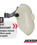 Side view of PL280 Pipeline Welding Hood With Shade 10 Flip Front, ANSI Z87.1, lightweight fiberglass helmet, heat resistant.