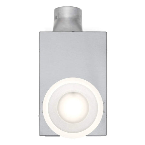 Recessed Exhaust Bath Fan With LED Light, 80 CFM, Energy Star DC Motor, metal casing, close-up view from above.