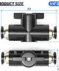 Air Flow Control Ball Valve For Pneumatic Systems One Quarter Inch Outer Diameter Push To Connect Fitting Black Plastic Copper Body Plug And Play Easy Setup Adjustable Air On And Off 0 To 145 PSI Temperature Range 32 To 140 Fahrenheit Pack Of 1, showing product size dimensions