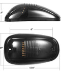 Amber 24 LED Smoke Cab Roof Marker Lights Kit With Wire Harness For 1500 2500 3500 4500 5500 Series Pickup Trucks 2003 2018 Five Pack With UV Treated ABS Lenses And Durable Cable Assembly, showing top and side dimensions of the light.