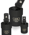 Impact Universal Joint Socket Swivel Set, Extension Socket Trio For 1/4, 3/8, And 1/2 Inch Sockets, Cr-Mo Heat-Treated Steel