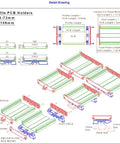 Diagram of Din Rail Mounting Carrier For 72 73mm Wide PCB Housing Bracket Adaptor Fits TH35 TH15 And G Rails with dimensions.