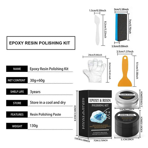 Complete Epoxy Resin Polishing Kit For A Mirror Finish Shine Premium Polishing Compound And Scraper, sponge, gloves, and paste.