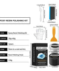 Pro Grade Epoxy Resin Polishing Kit With Dope Mirror Finish Compound, includes paste, pads, scraper, gloves, 130g total weight